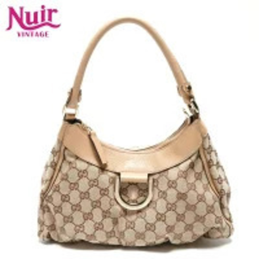 Gucci GG Canvas Abbey Hobo Shoulder Bag Beige